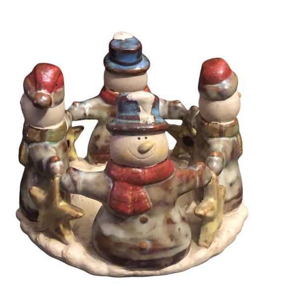 Vintage Kirklands Garden ll Snowman Ceramic Candle Holder Ring With Stars - Picture 8 of 8